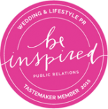 Wedding and Lifestyle PR Tastmaker Member 2015 Badge. The center of the badge reads be inspired in cursive